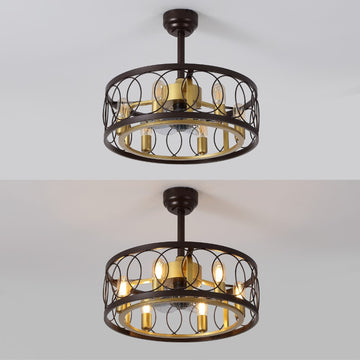 Celeste 21.6" 6-Light Industrial Farmhouse 6-Speed Metal Mobile-App/Remote-Controlled Caged LED Ceiling Fan - JONATHAN Y